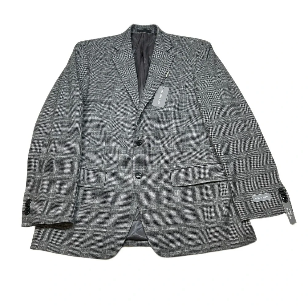 Michael Kors Kent Sport Coat Mens 40R 40 Black White Plaid Stretch Classic $295